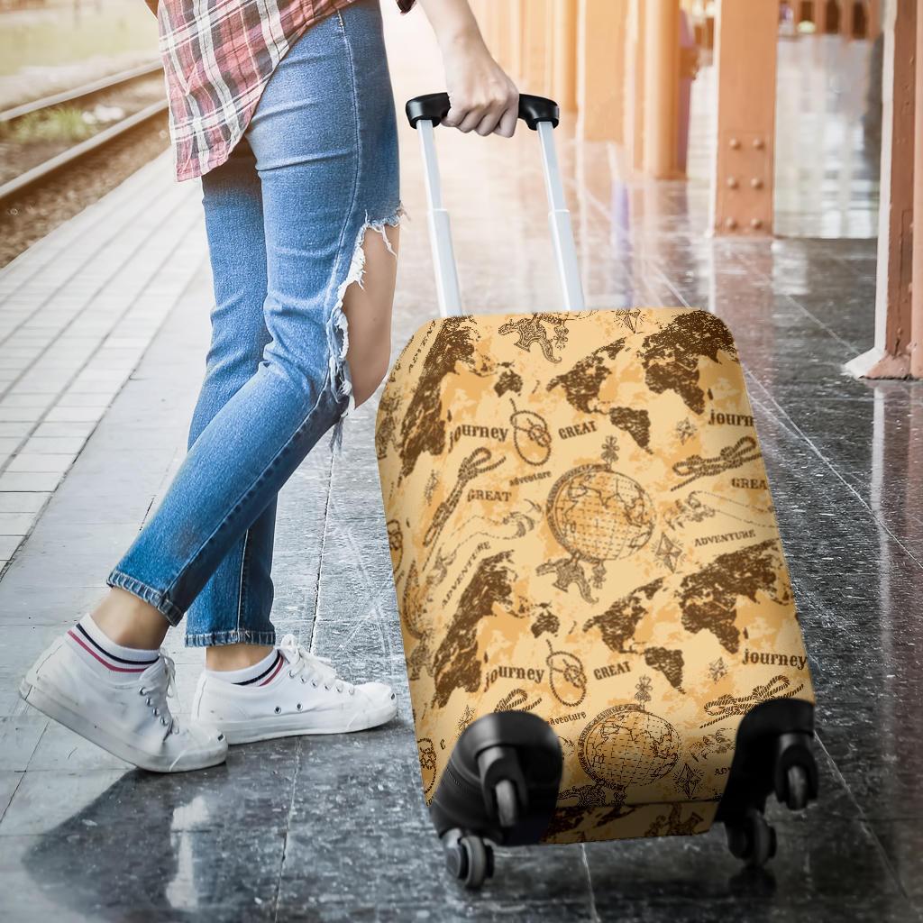 World Map Pattern Print Luggage Cover Protector-grizzshop