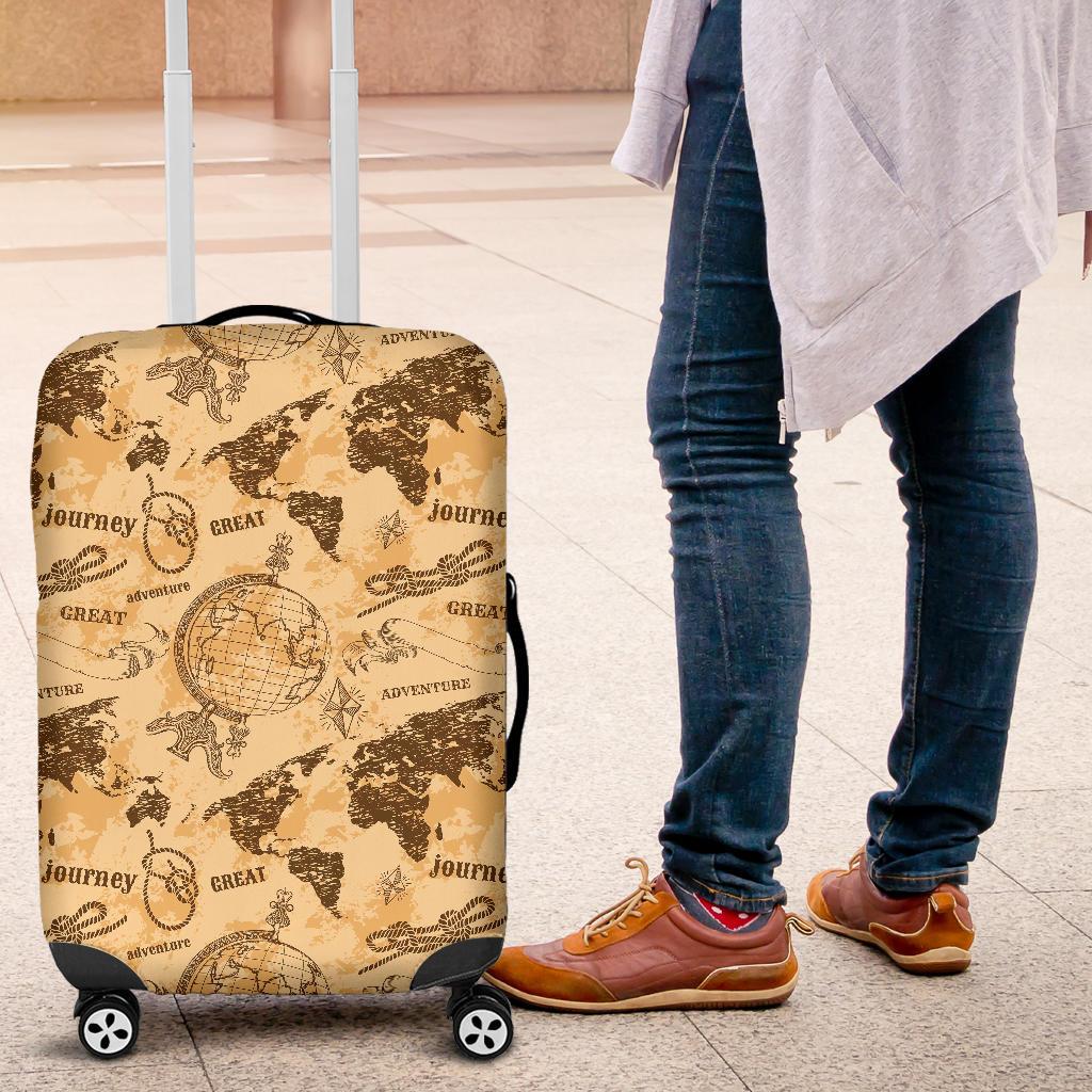 World Map Pattern Print Luggage Cover Protector-grizzshop