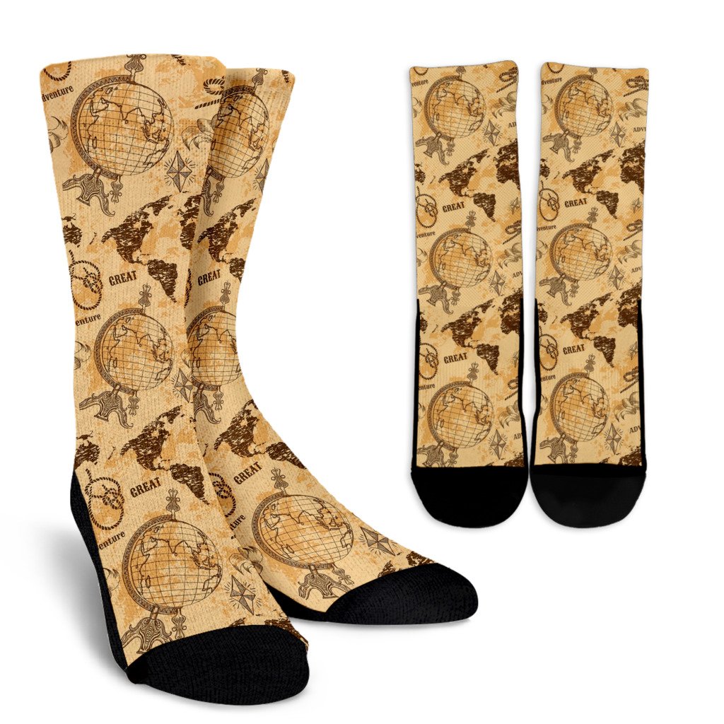 World Map Pattern Print Unisex Crew Socks-grizzshop