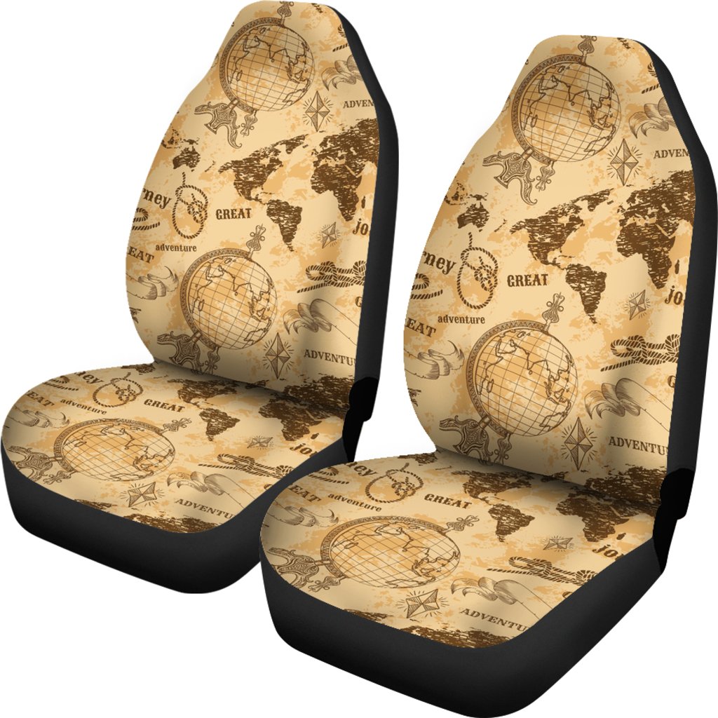 World Map Pattern Print Universal Fit Car Seat Covers-grizzshop