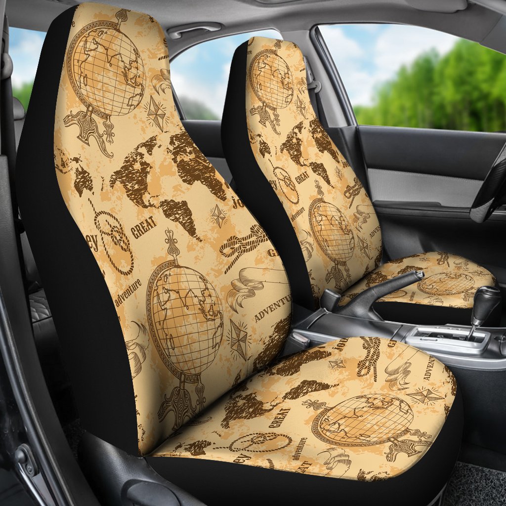 World Map Pattern Print Universal Fit Car Seat Covers-grizzshop