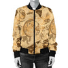 World Map Pattern Print Women Casual Bomber Jacket-grizzshop