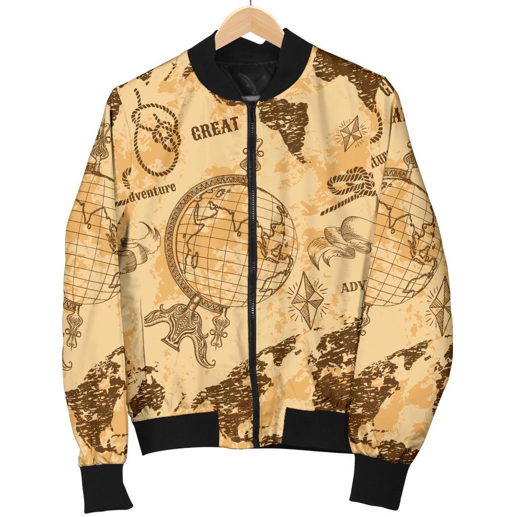 World Map Pattern Print Women Casual Bomber Jacket-grizzshop