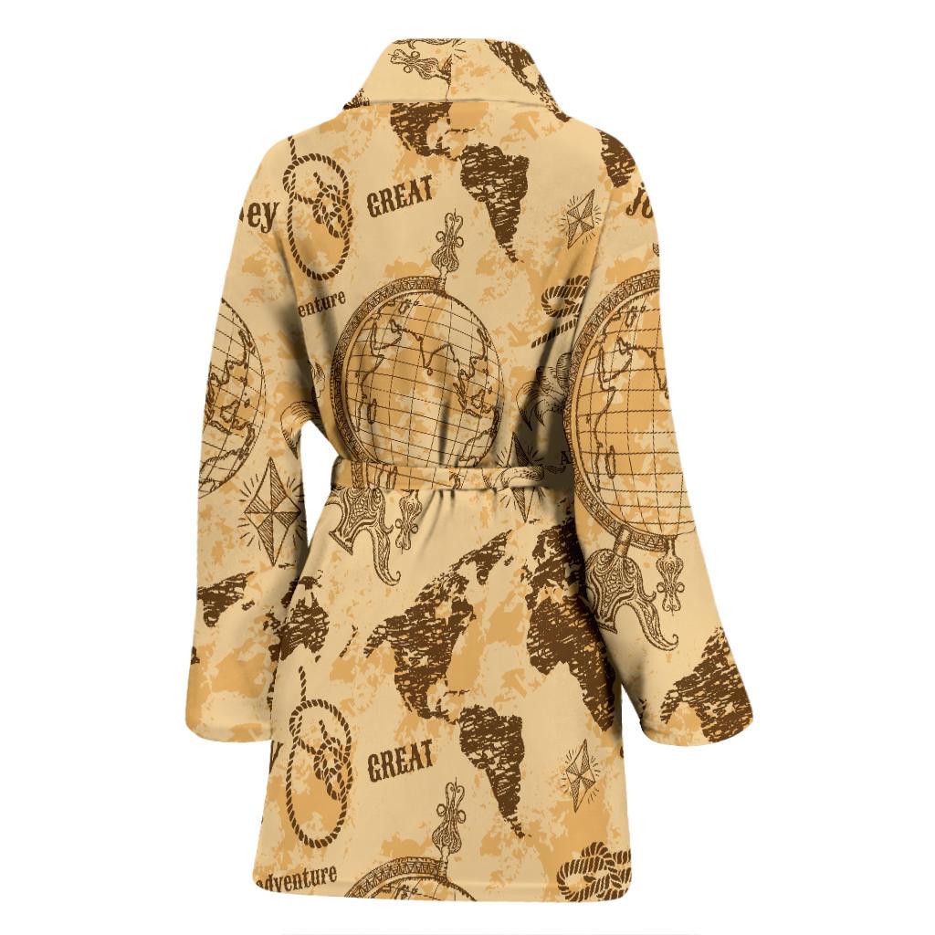 World Map Pattern Print Women Long Robe-grizzshop