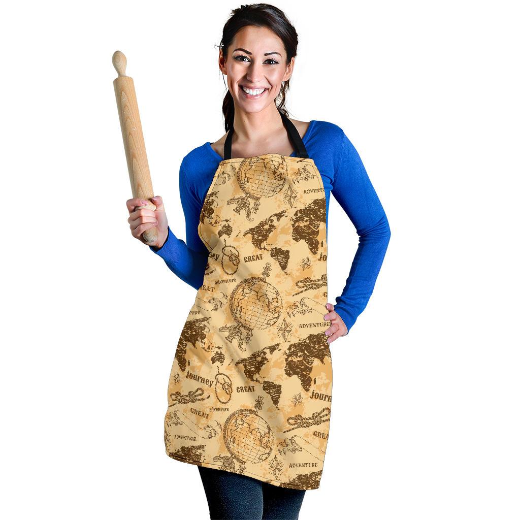 World Map Pattern Print Women's Apron-grizzshop