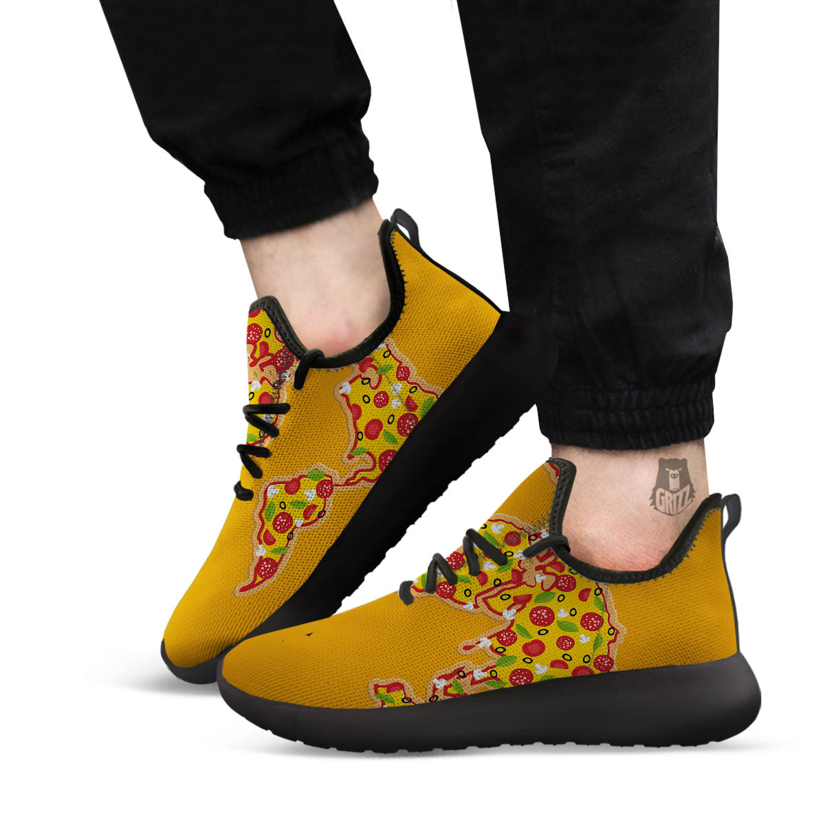 World Map Pizza Print Black Athletic Shoes-grizzshop