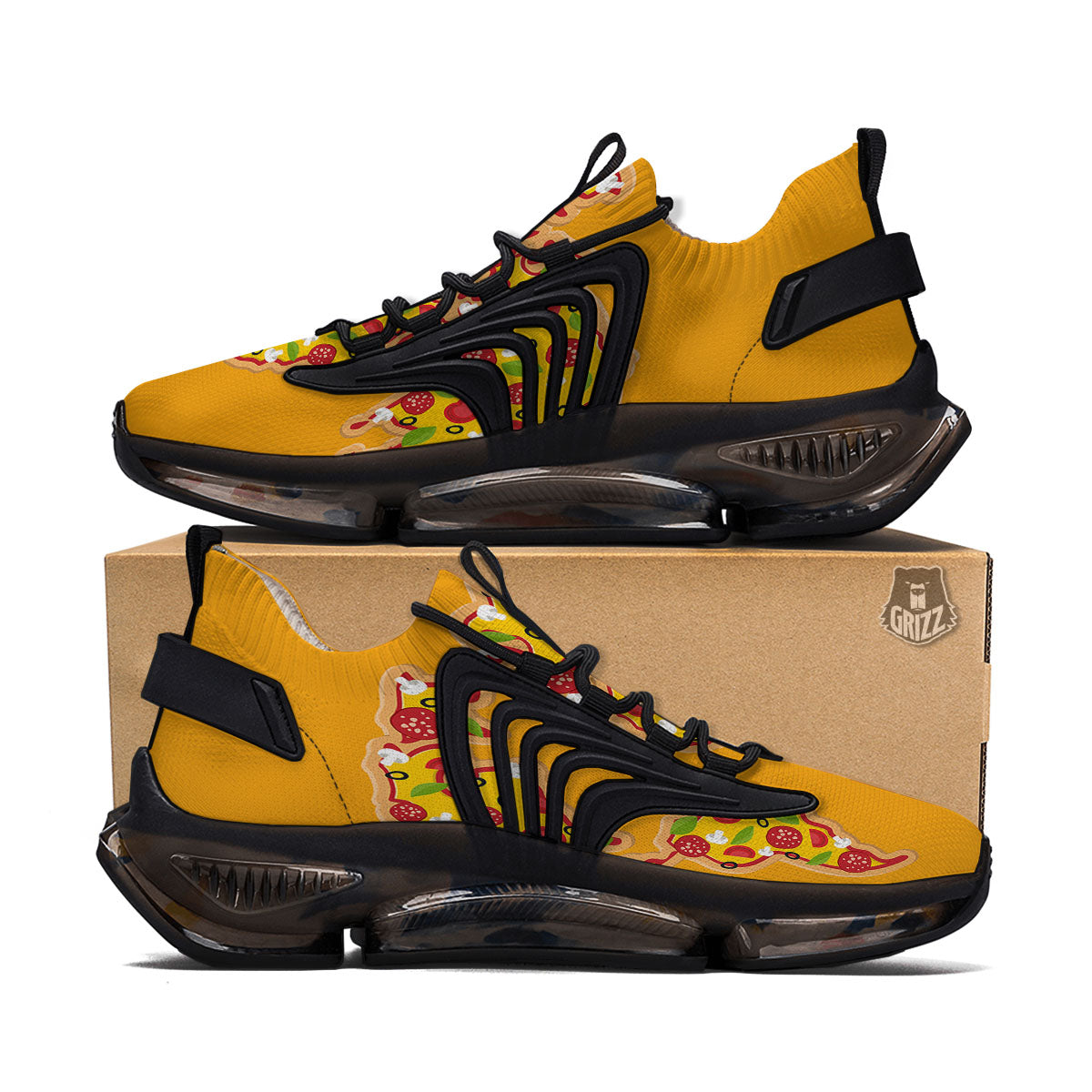 World Map Pizza Print Black Gym Shoes-grizzshop