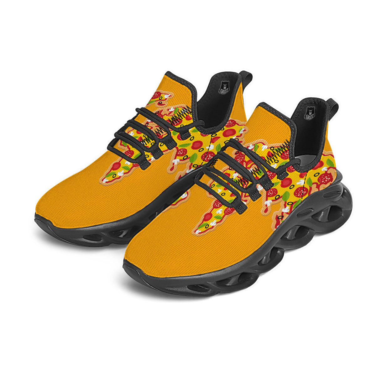 World Map Pizza Print Black Running Shoes-grizzshop