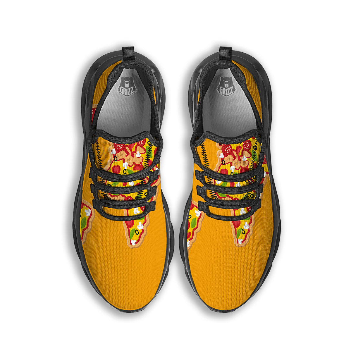 World Map Pizza Print Black Running Shoes-grizzshop