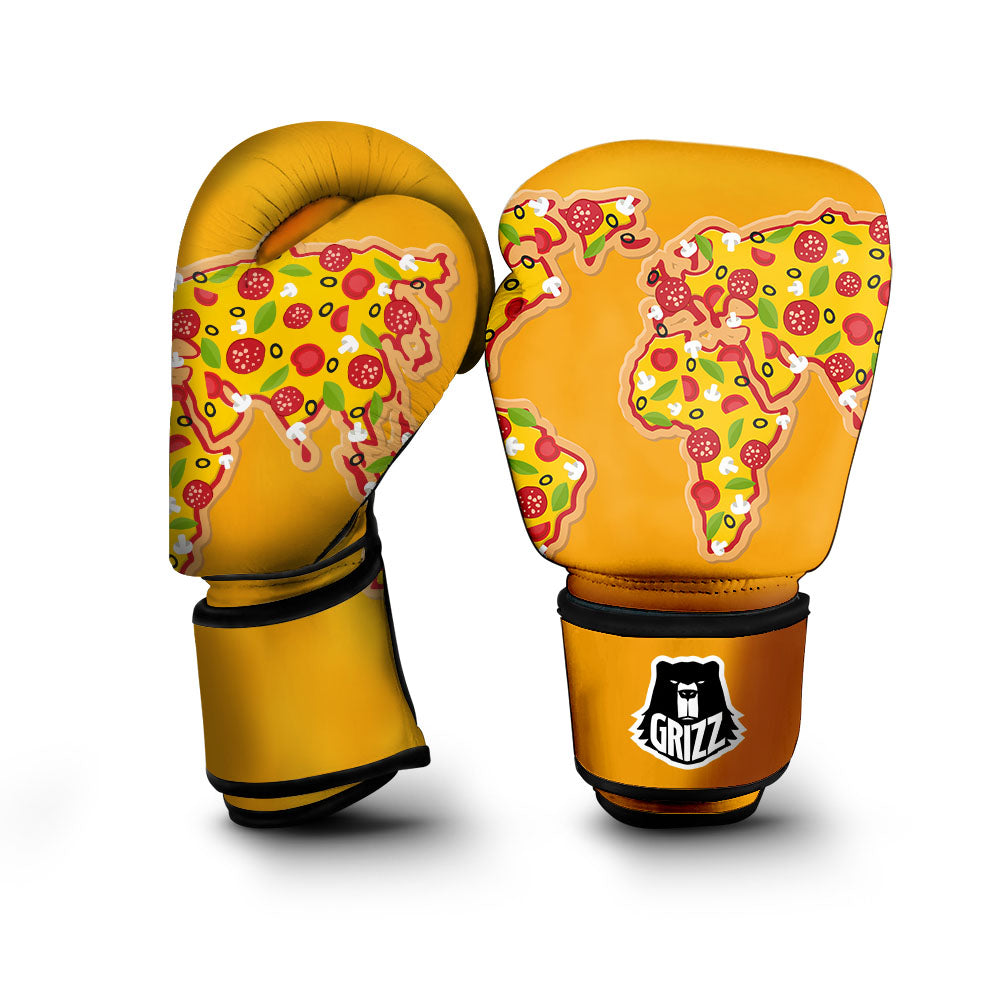 World Map Pizza Print Boxing Gloves-grizzshop