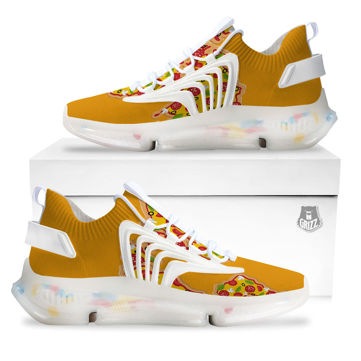World Map Pizza Print White Gym Shoes-grizzshop
