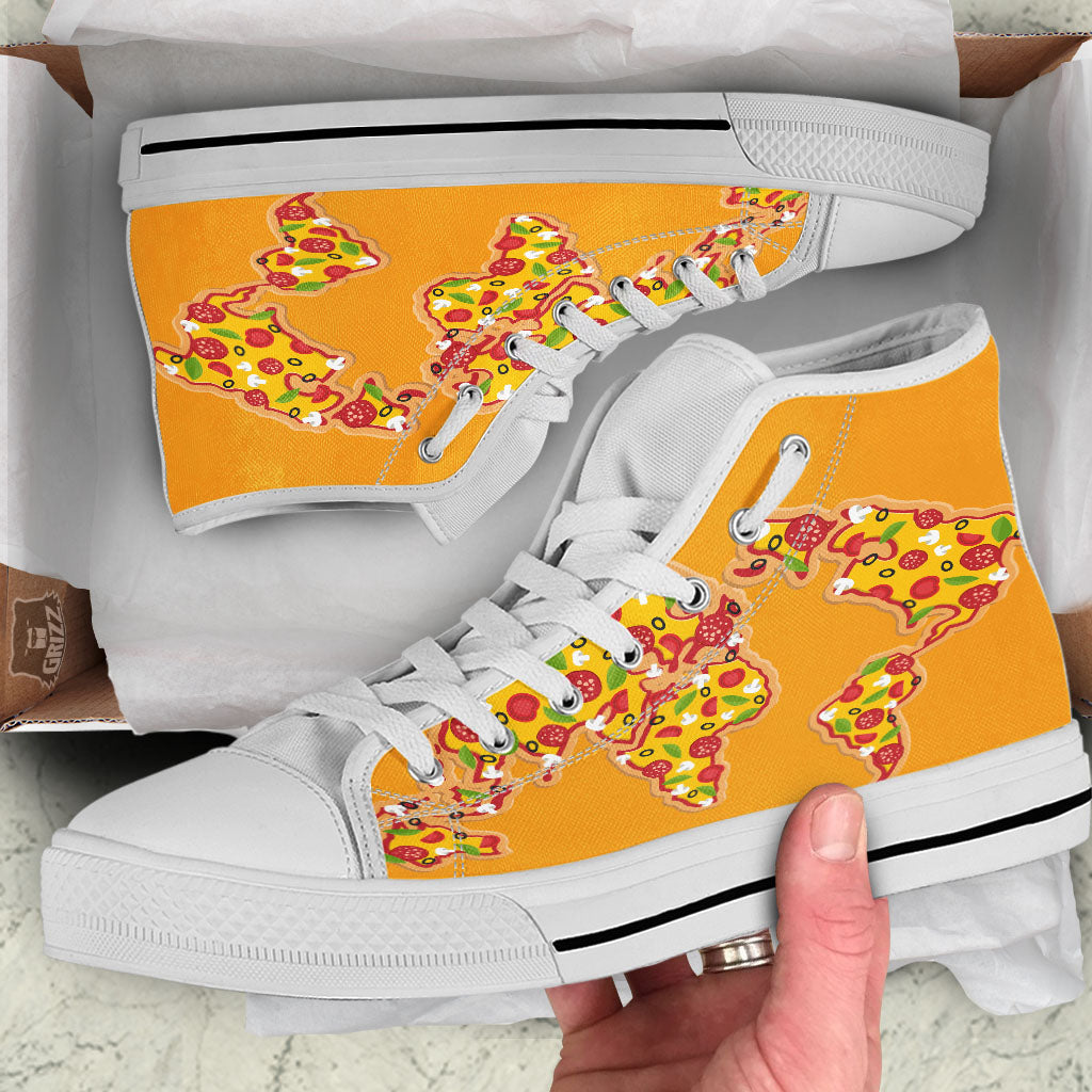 World Map Pizza Print White High Top Shoes-grizzshop