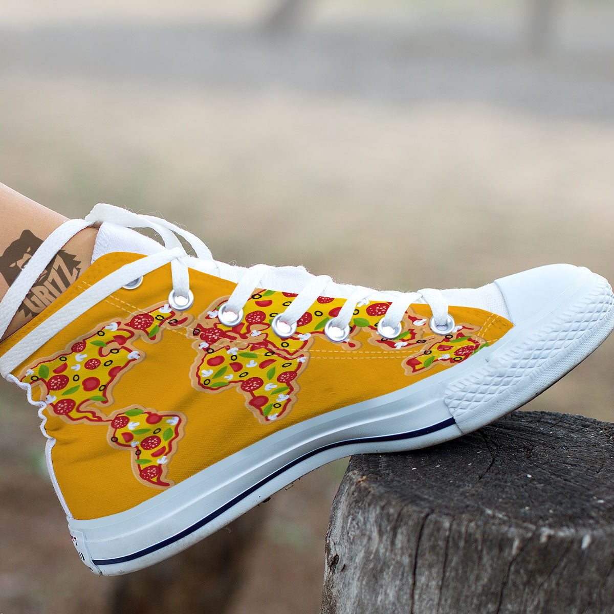 World Map Pizza Print White High Top Shoes-grizzshop