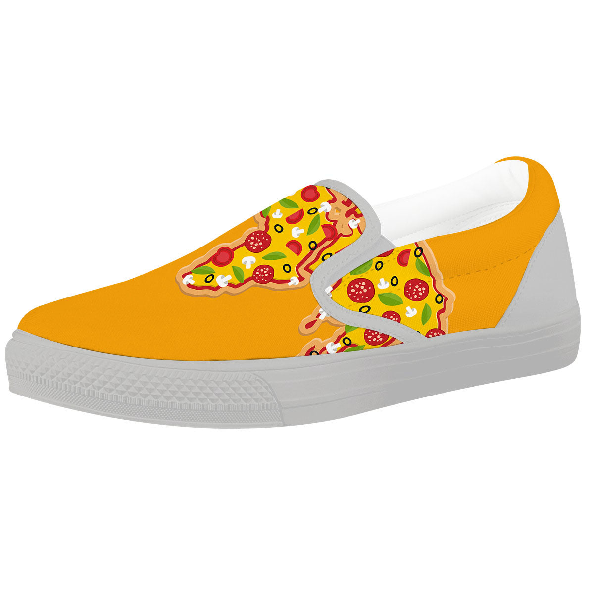 World Map Pizza Print White Slip On Shoes-grizzshop