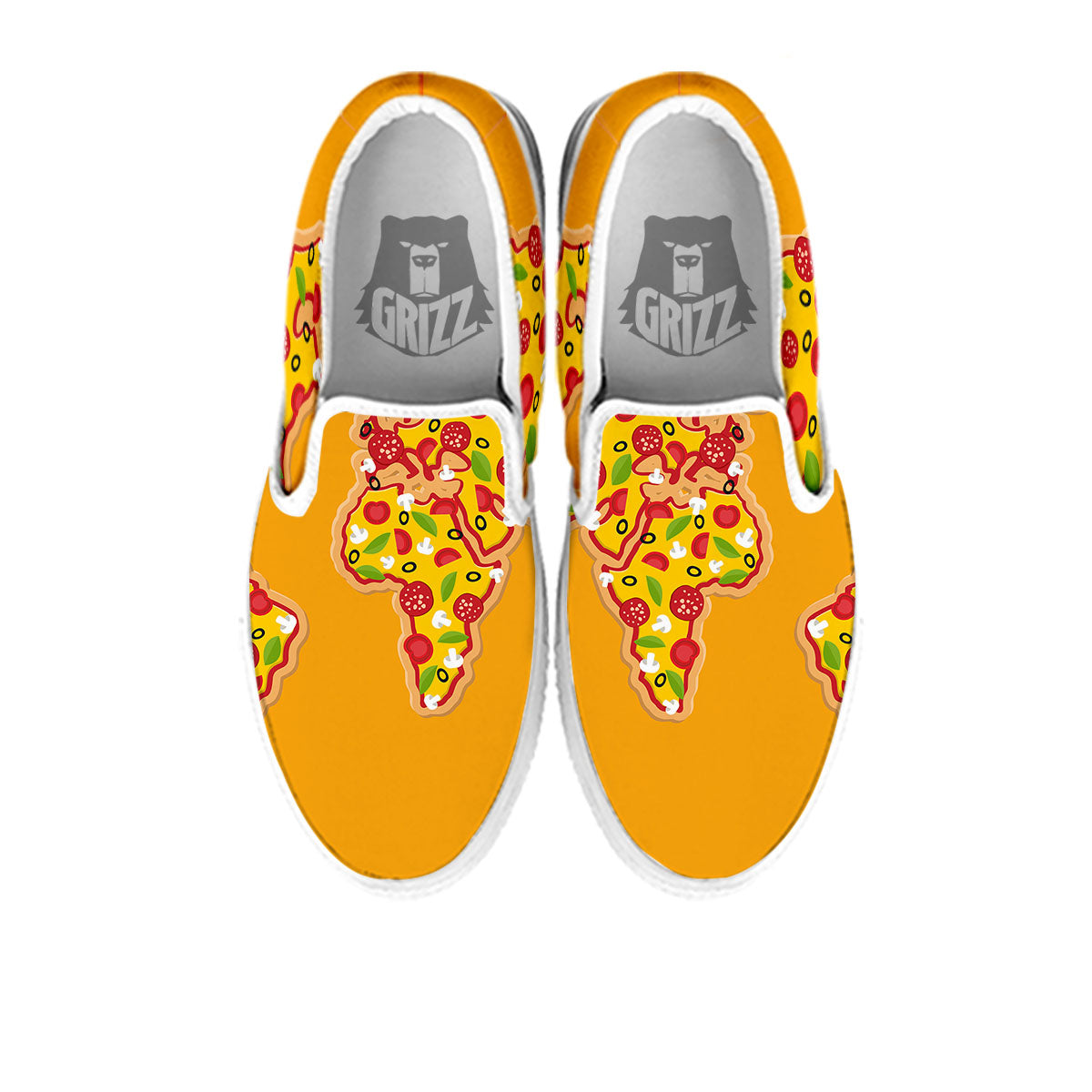 World Map Pizza Print White Slip On Shoes-grizzshop
