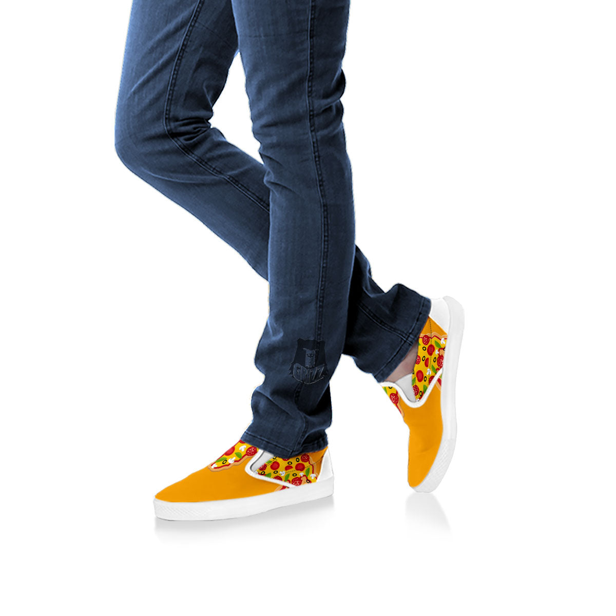 World Map Pizza Print White Slip On Shoes-grizzshop
