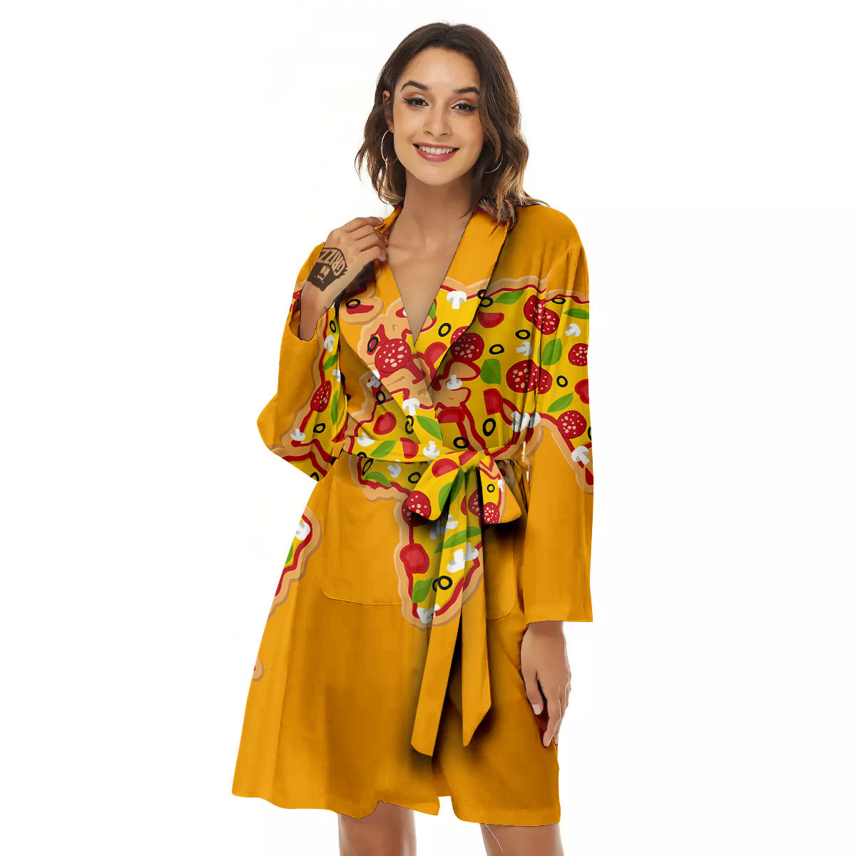World Map Pizza Print Women's Robe-grizzshop