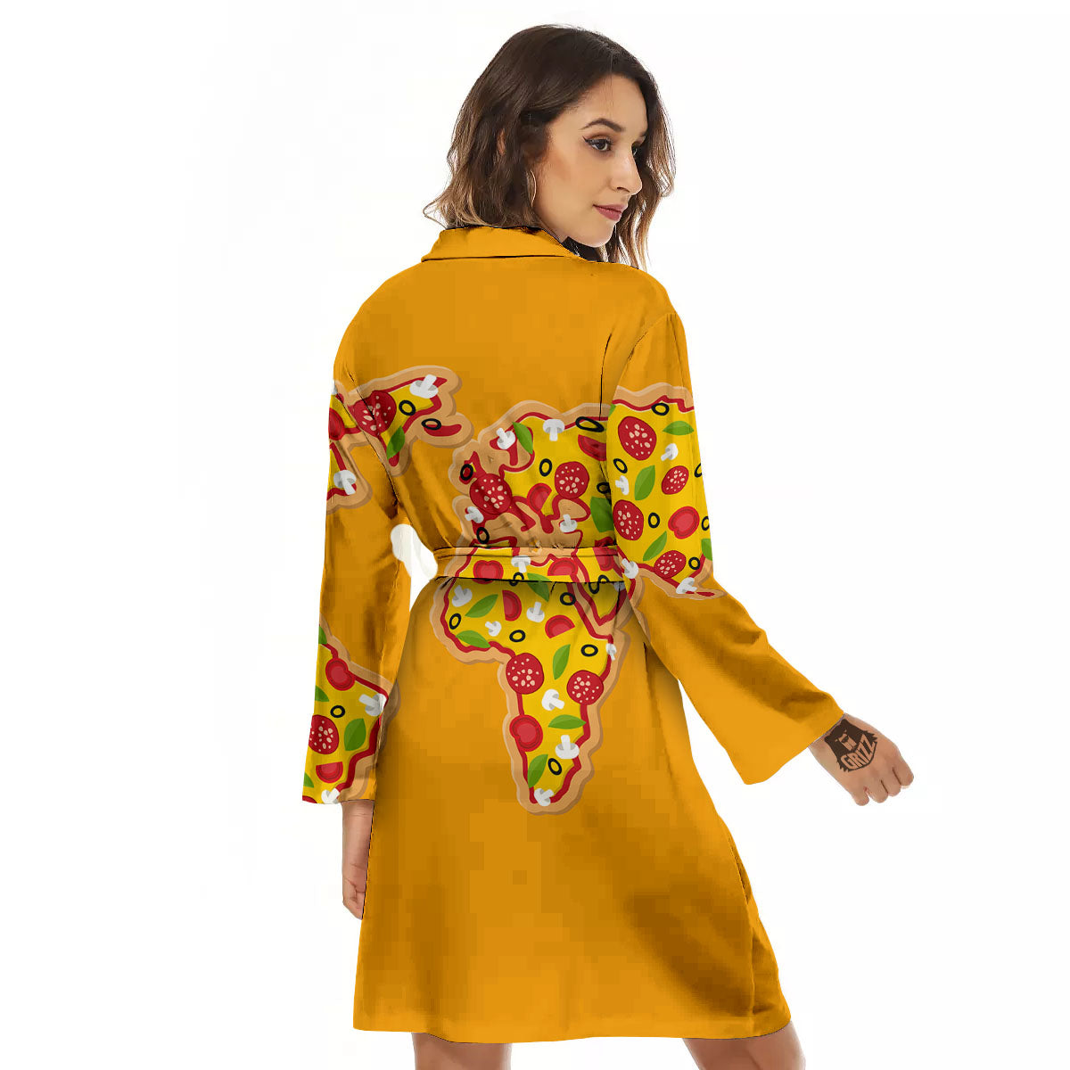 World Map Pizza Print Women's Robe-grizzshop