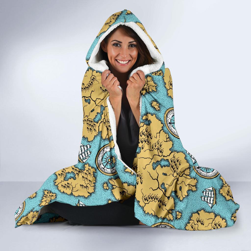 World Map Print Pattern Hooded Blanket-grizzshop
