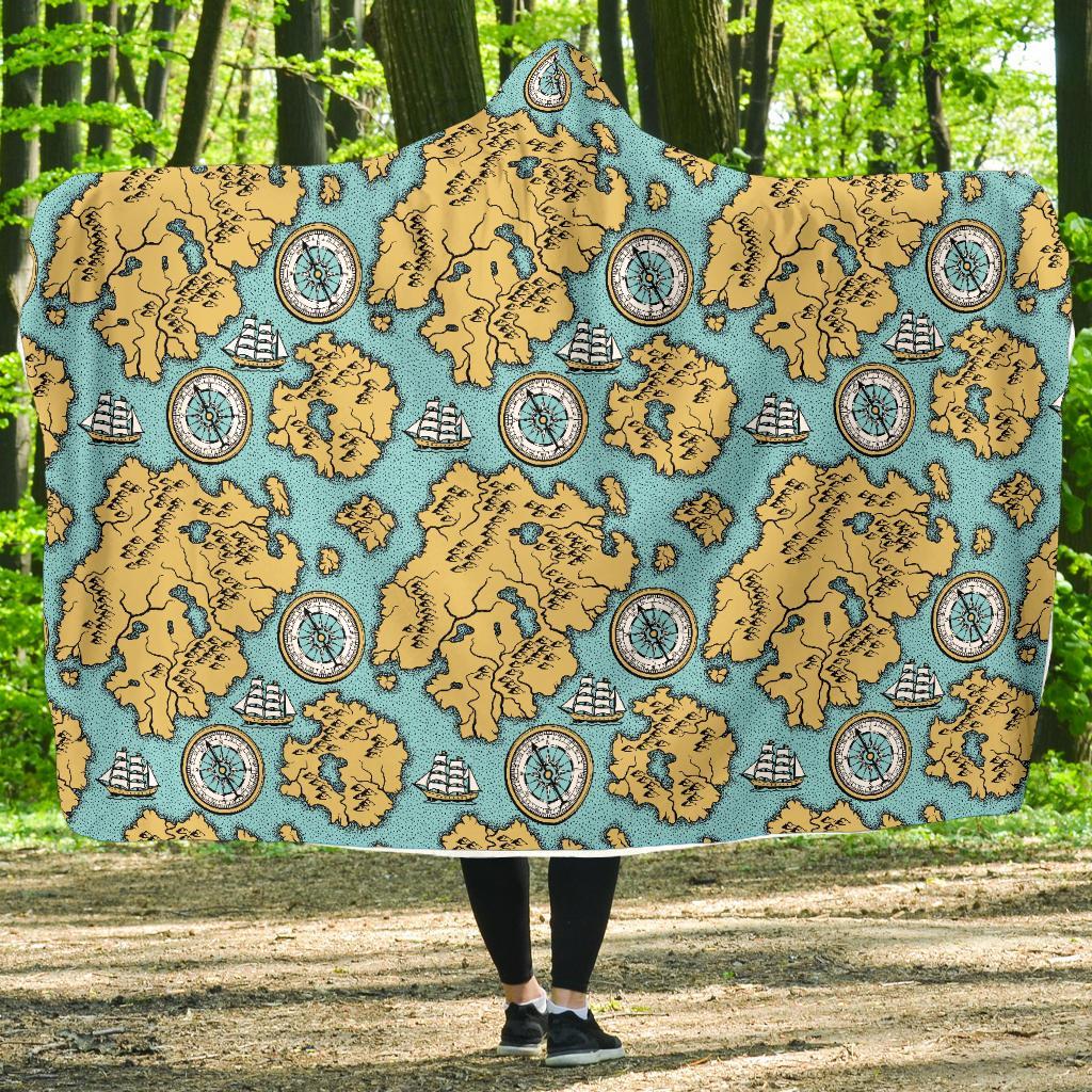 World Map Print Pattern Hooded Blanket-grizzshop