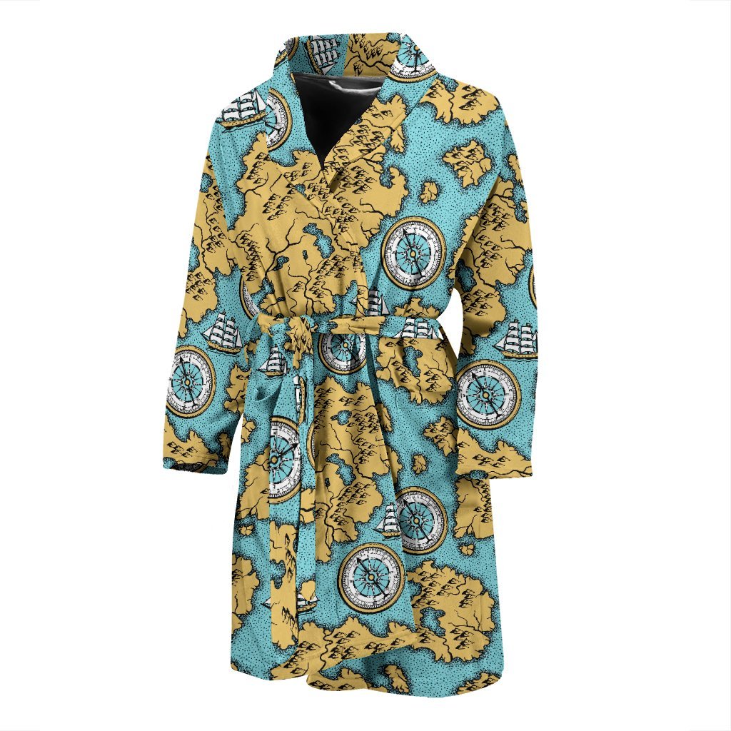 World Map Print Pattern Men Long Robe