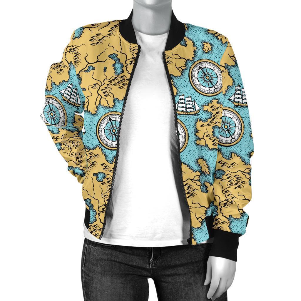 World Map Print Pattern Women Casual Bomber Jacket-grizzshop