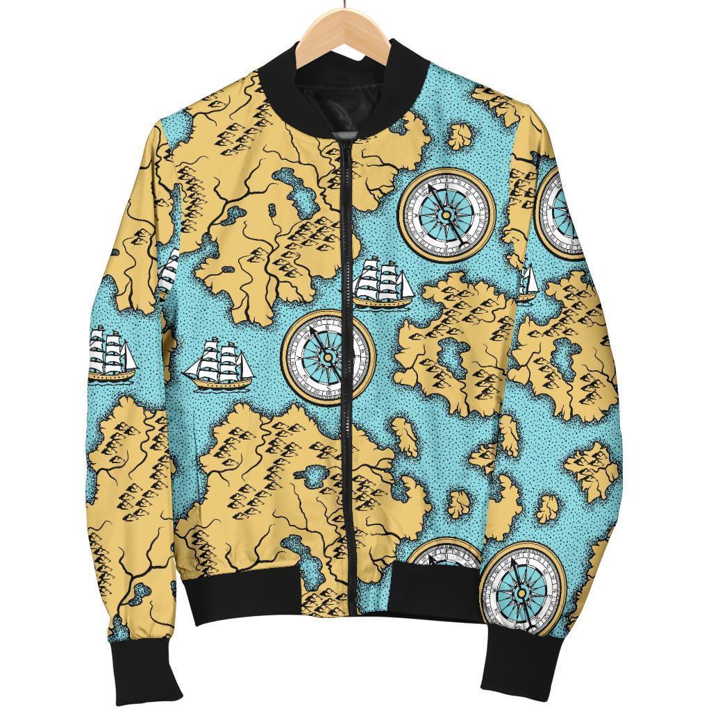 World Map Print Pattern Women Casual Bomber Jacket-grizzshop