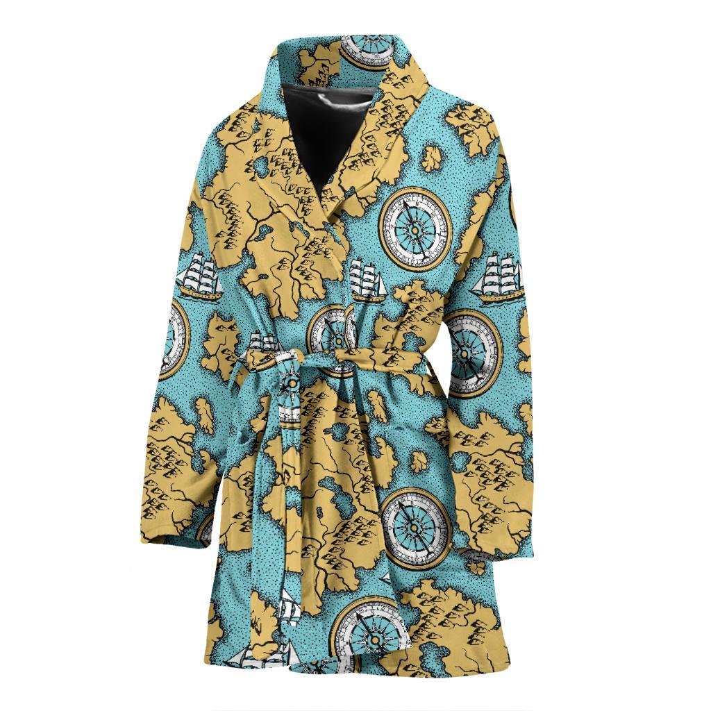 World Map Print Pattern Women Long Robe-grizzshop