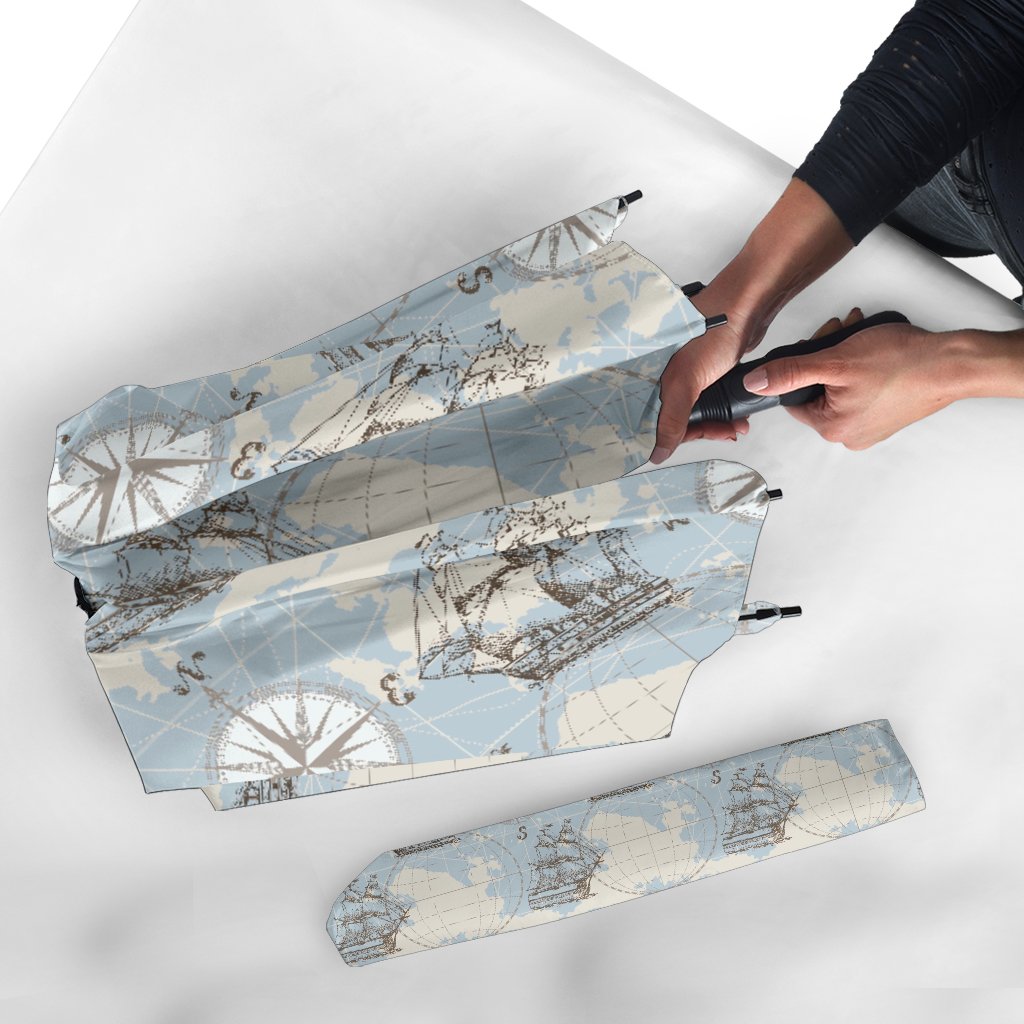 World Print Map Pattern Automatic Foldable Umbrella-grizzshop