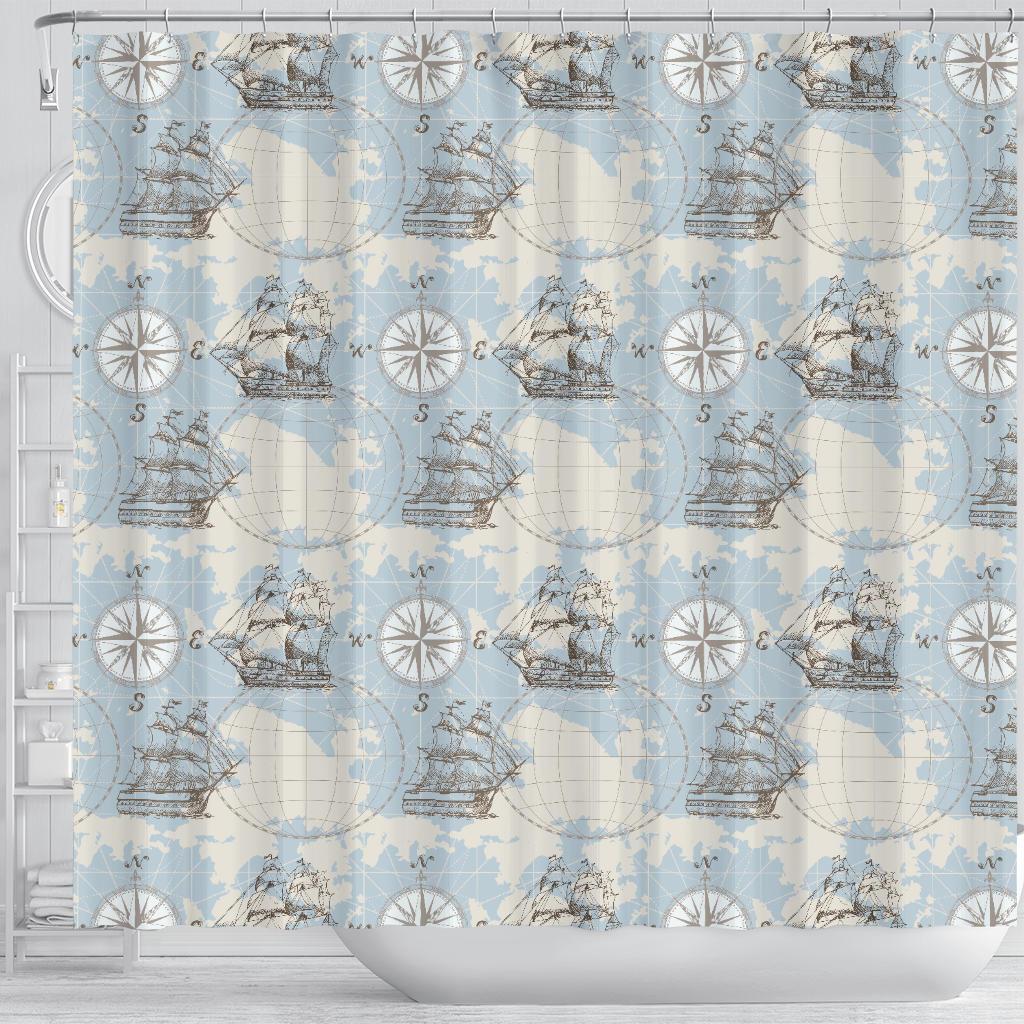 World Print Map Pattern Bathroom Shower Curtain-grizzshop