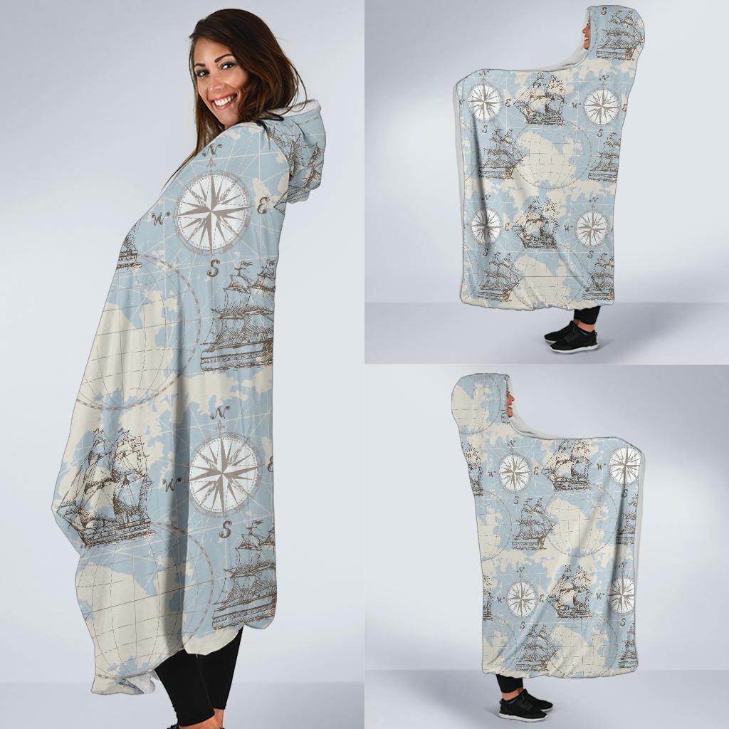 World Print Map Pattern Hooded Blanket-grizzshop