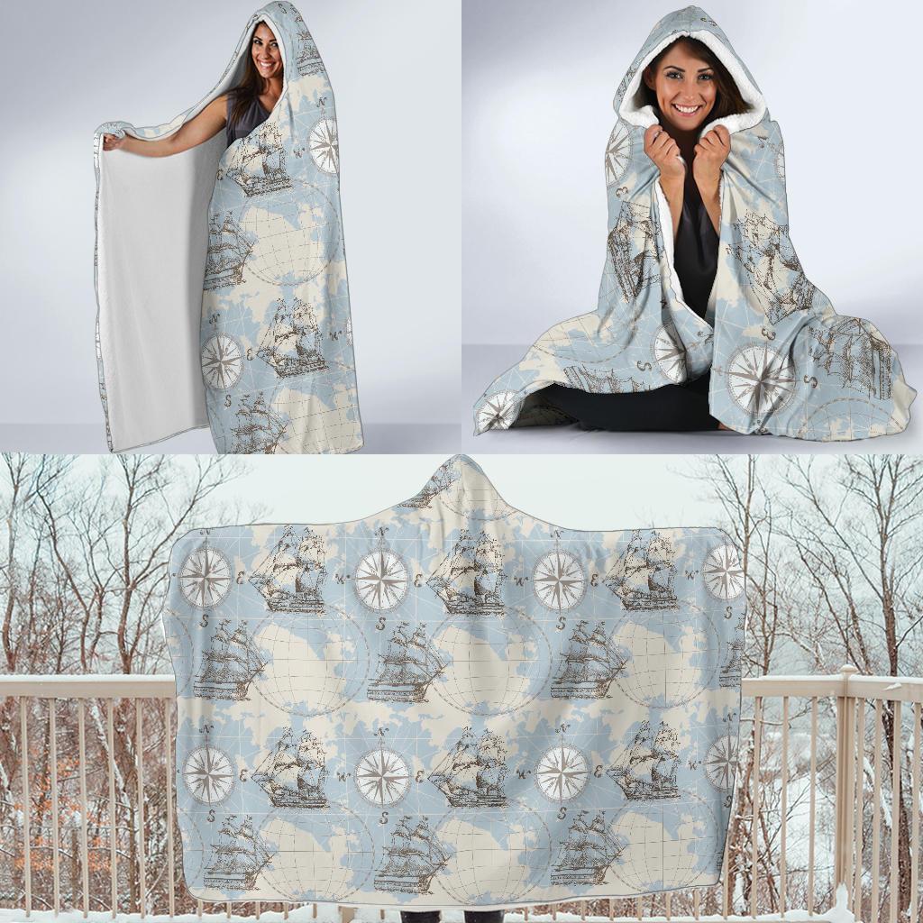 World Print Map Pattern Hooded Blanket-grizzshop