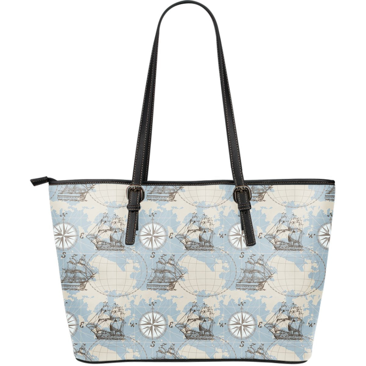 World Print Map Pattern Leather Tote Bag-grizzshop