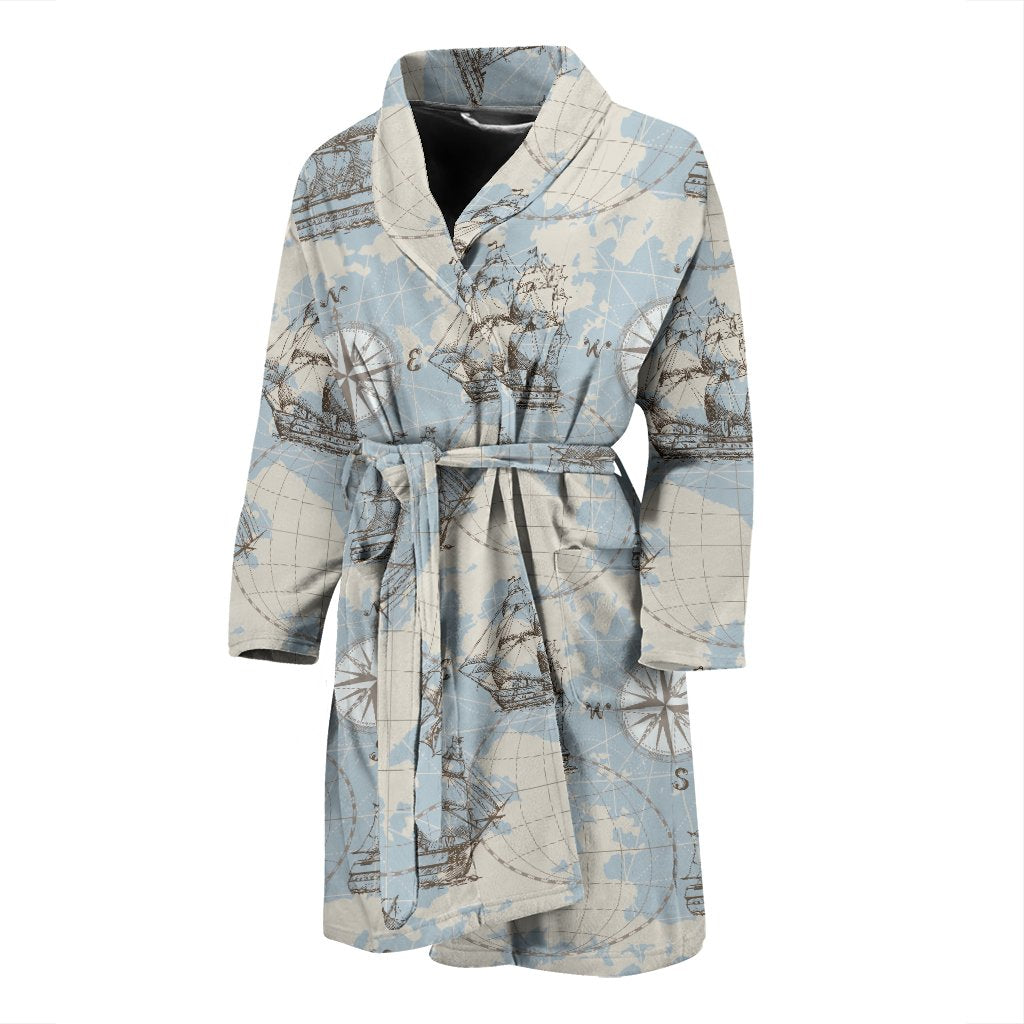 World Print Map Pattern Men Long Robe-grizzshop