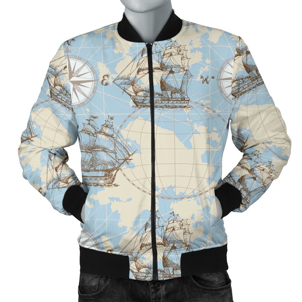 World Print Map Pattern Men's Bomber Jacket-grizzshop