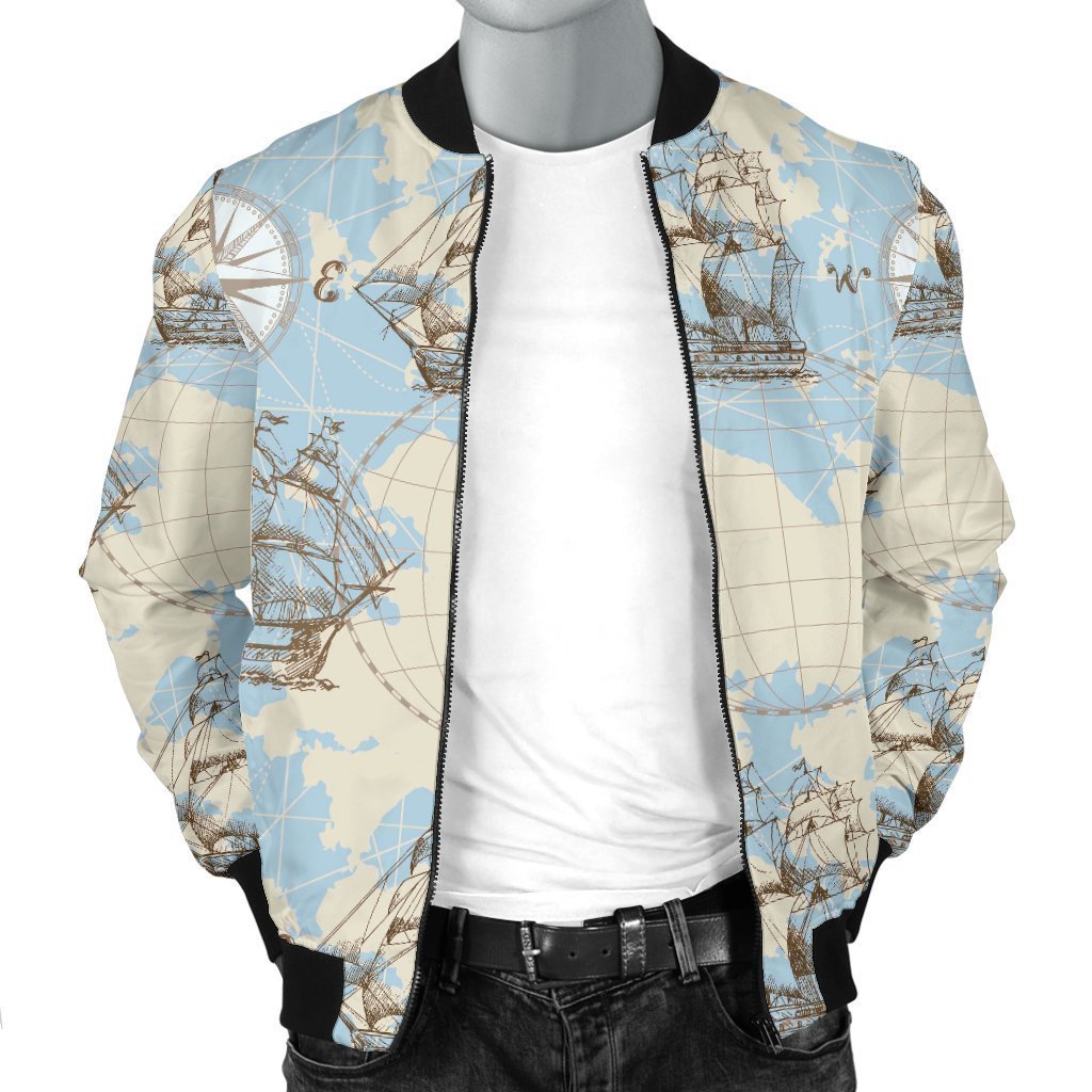 World Print Map Pattern Men's Bomber Jacket-grizzshop