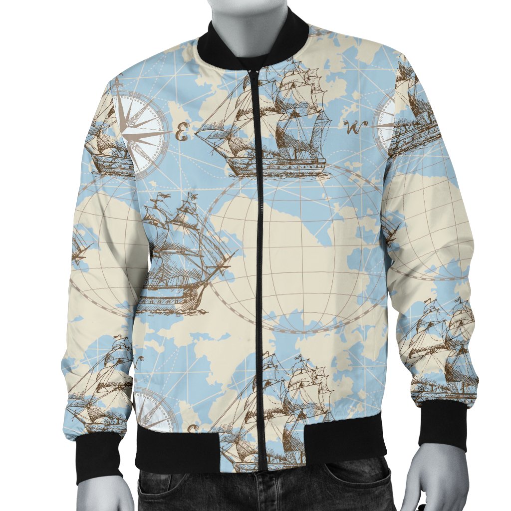 World Print Map Pattern Men's Bomber Jacket-grizzshop