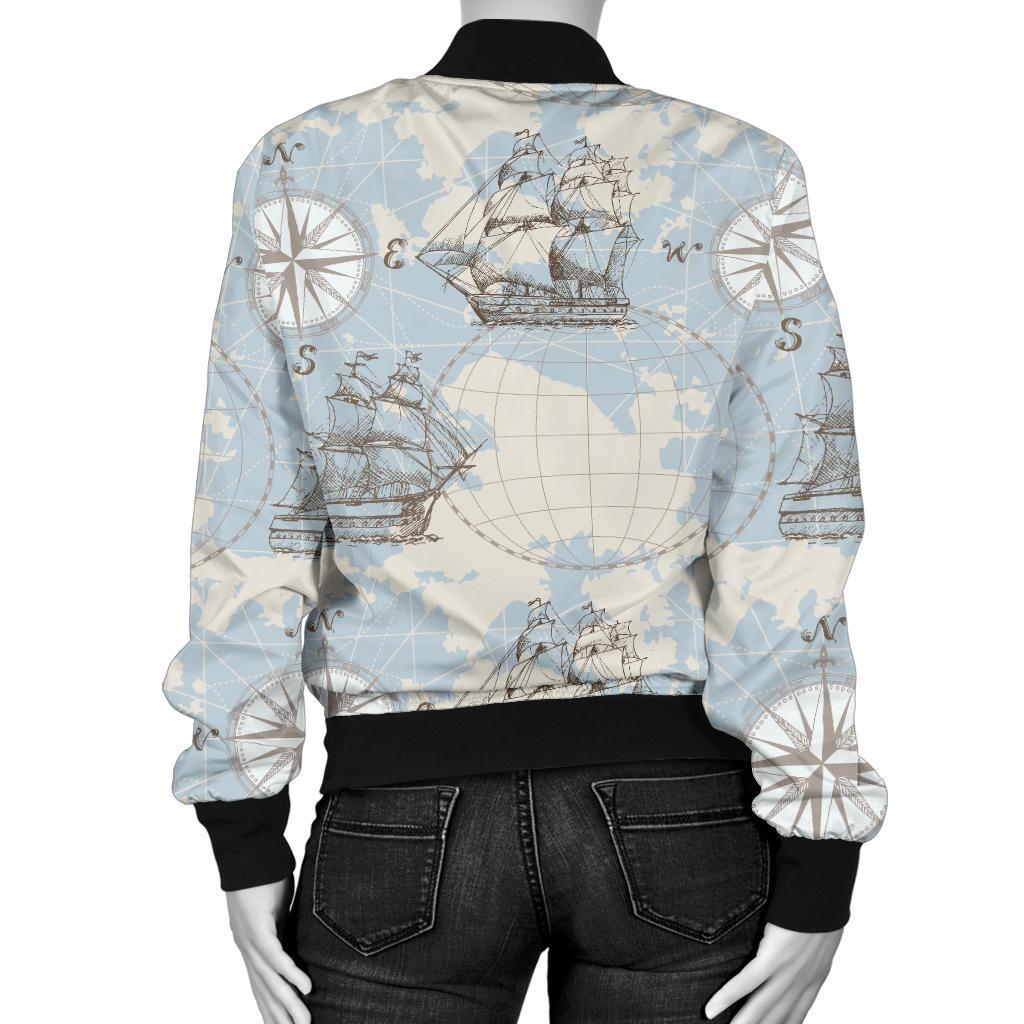 World Print Map Pattern Women Casual Bomber Jacket-grizzshop