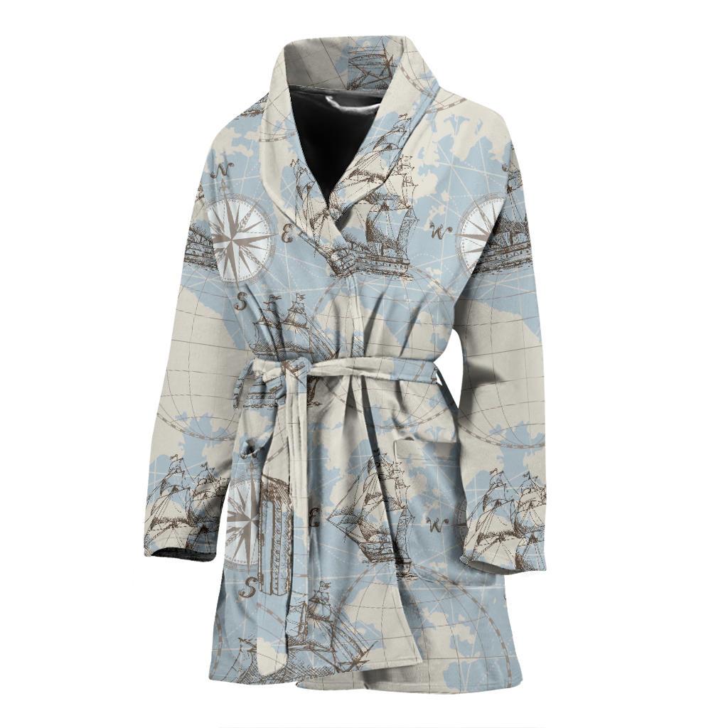 World Print Map Pattern Women Long Robe-grizzshop