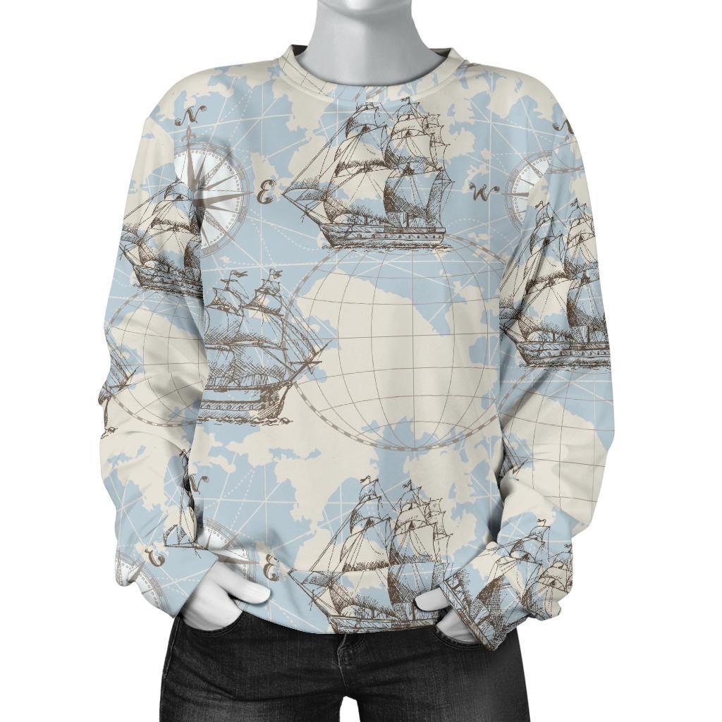 World Print Map Pattern Women's Sweatshirt-grizzshop