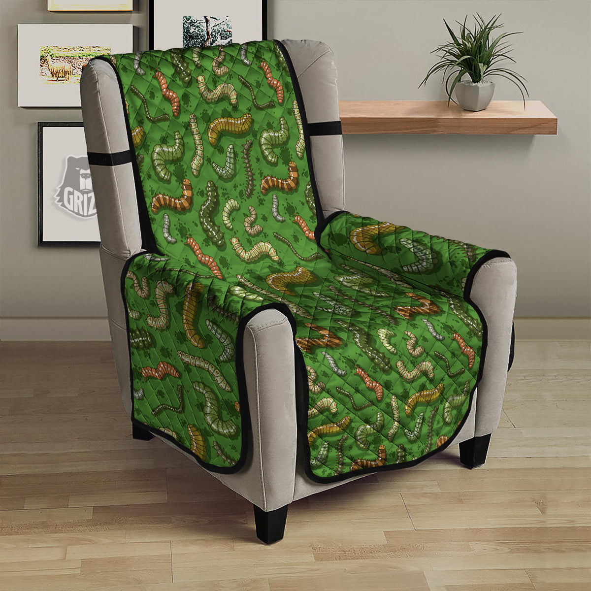 Worm Insect Green Print Pattern Armchair Protector-grizzshop