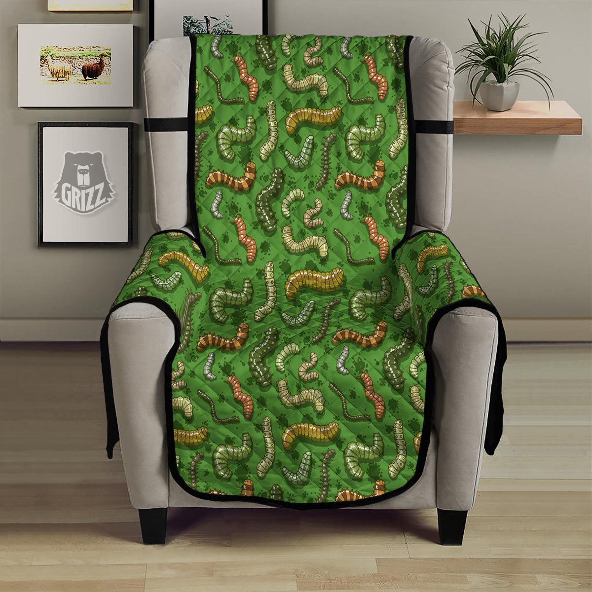 Worm Insect Green Print Pattern Armchair Protector-grizzshop