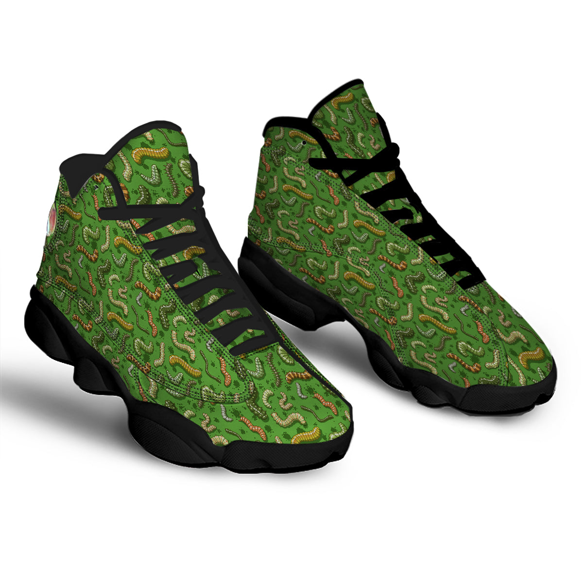 Worm Insect Green Print Pattern Black Basketball Shoes-grizzshop