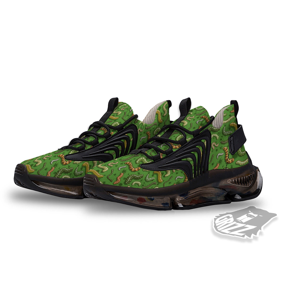 Worm Insect Green Print Pattern Black Gym Shoes-grizzshop