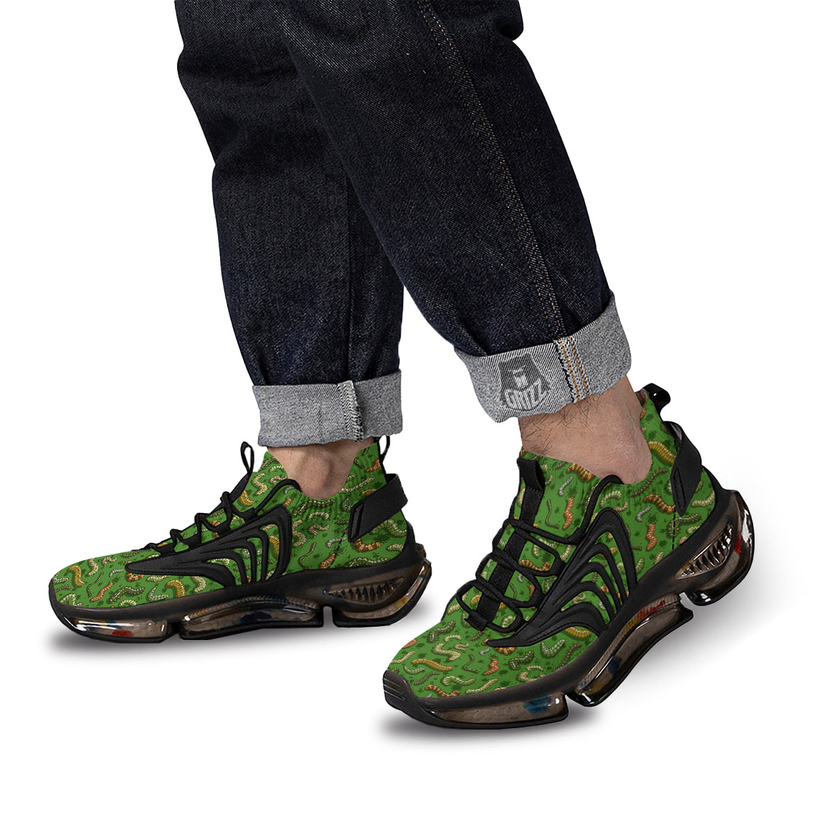 Worm Insect Green Print Pattern Black Gym Shoes-grizzshop