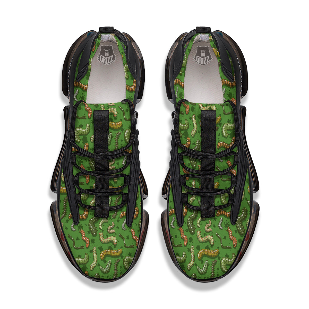 Worm Insect Green Print Pattern Black Gym Shoes-grizzshop