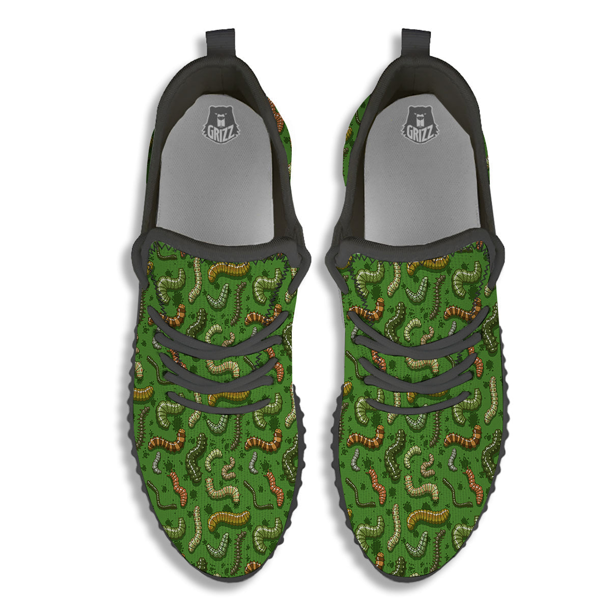 Worm Insect Green Print Pattern Black Walking Shoes-grizzshop