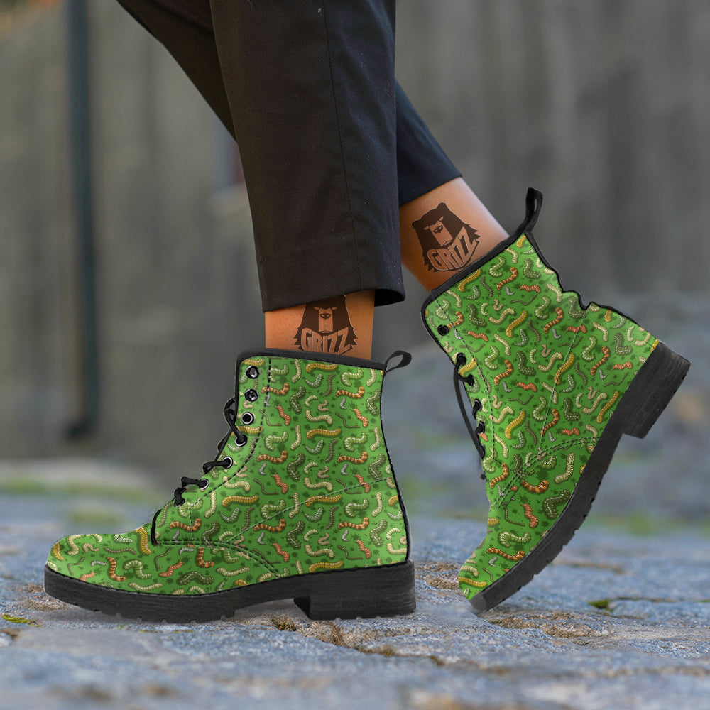 Worm Insect Green Print Pattern Leather Boots-grizzshop