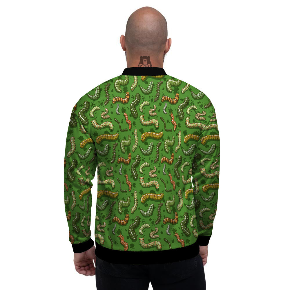 Worm Insect Green Print Pattern Men's Bomber Jacket-grizzshop