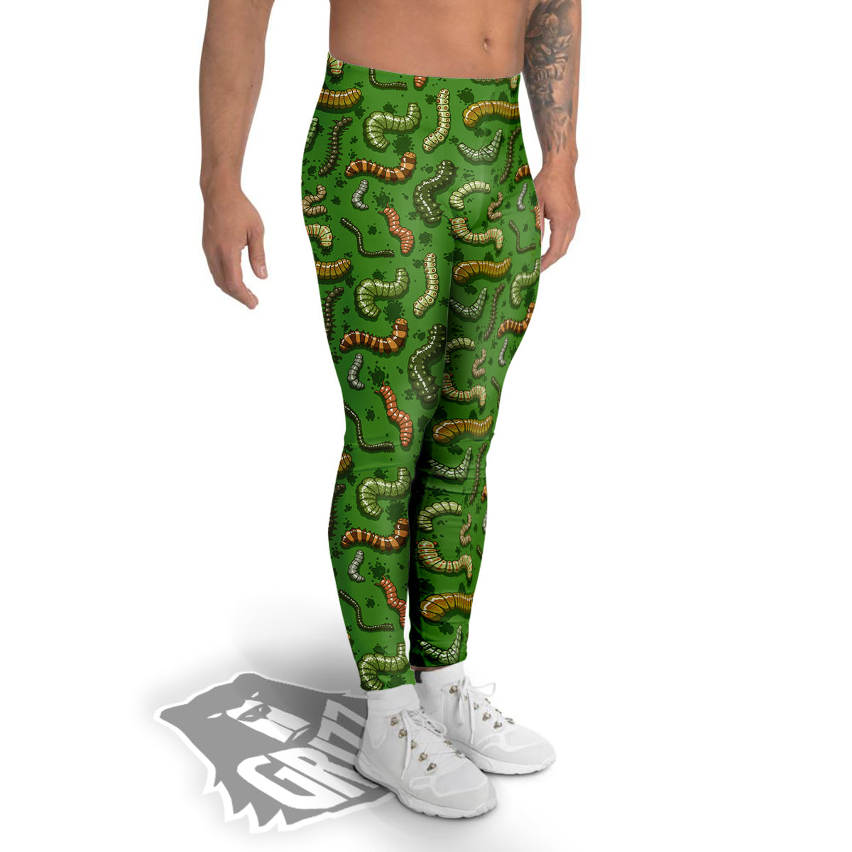 Worm Insect Green Print Pattern Men's Leggings-grizzshop